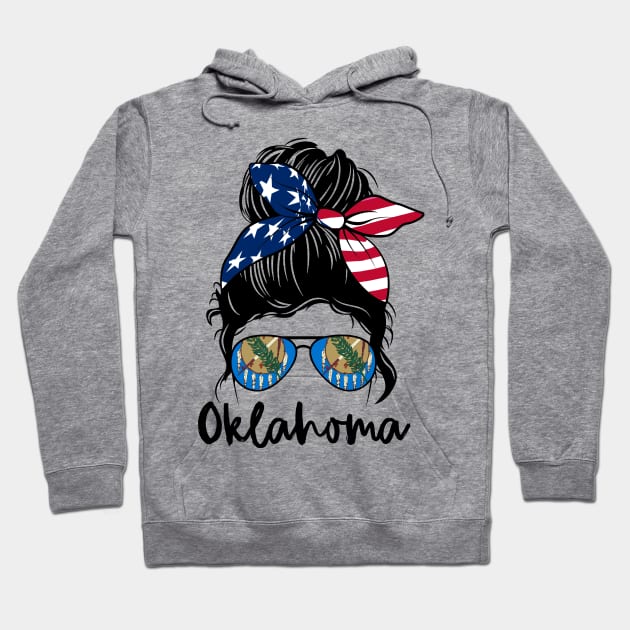 Oklahoma girl Messy bun , American Girl , Oklahoma Flag Hoodie by JayD World